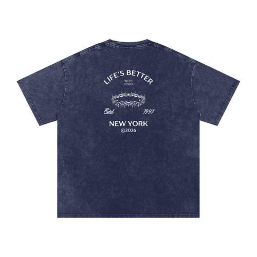 BETTER WITH JESUS  WASHED T-SHIRT ROYAL BLUE