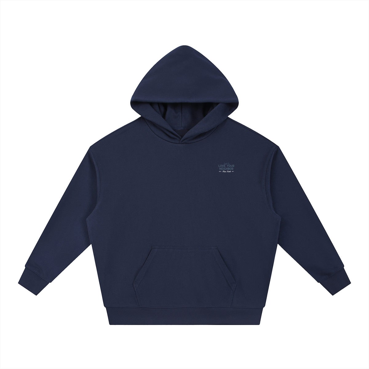 WOMENS LOVE YOUR NEIGHBOR DROP-SHOULDER HOODIE NAVY BLUE