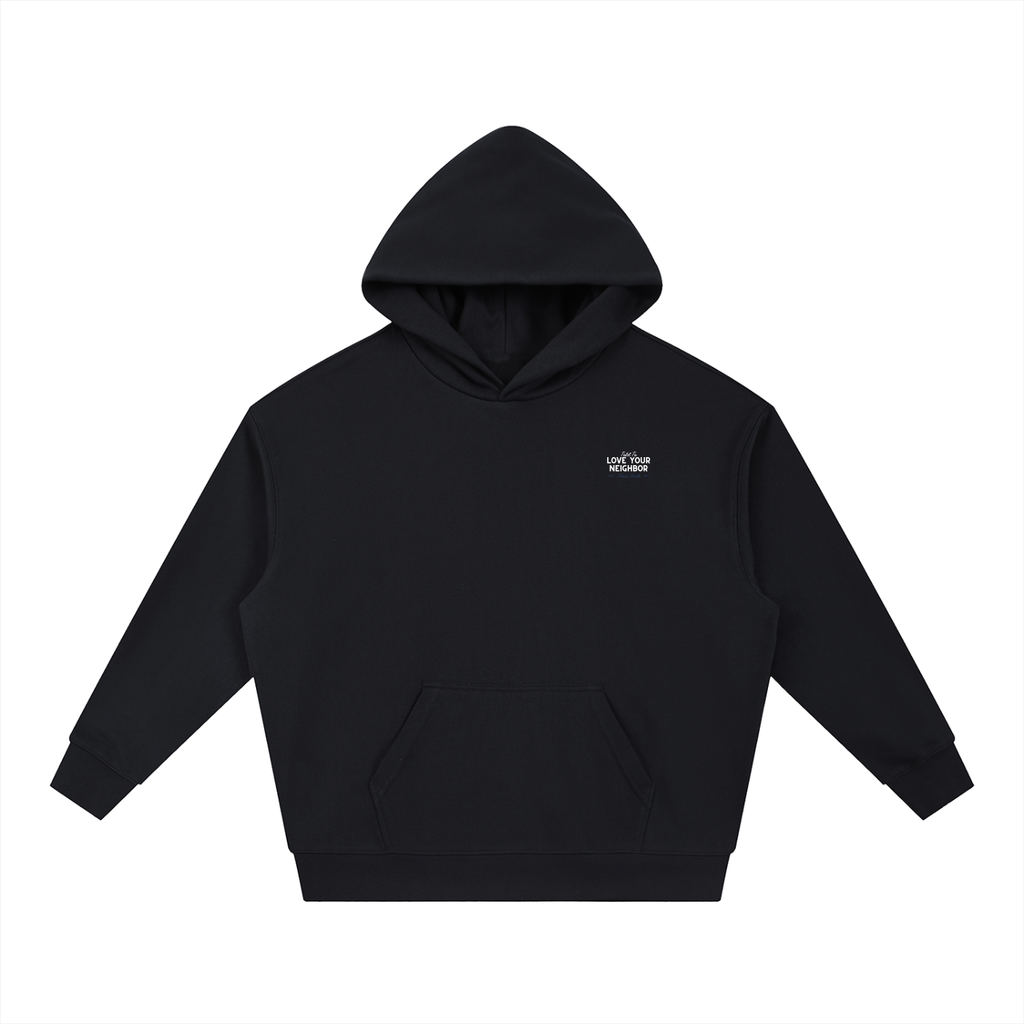 WOMENS LOVE YOUR NEIGHBOR DROP-SHOULDER HOODIE BLACK