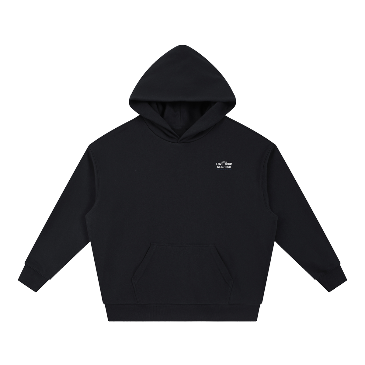 WOMENS LOVE YOUR NEIGHBOR DROP-SHOULDER HOODIE BLACK