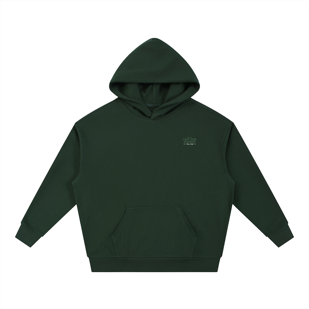 WOMENS LOVE YOUR NEIGHBOR DROP-SHOULDER HOODIE GREEN