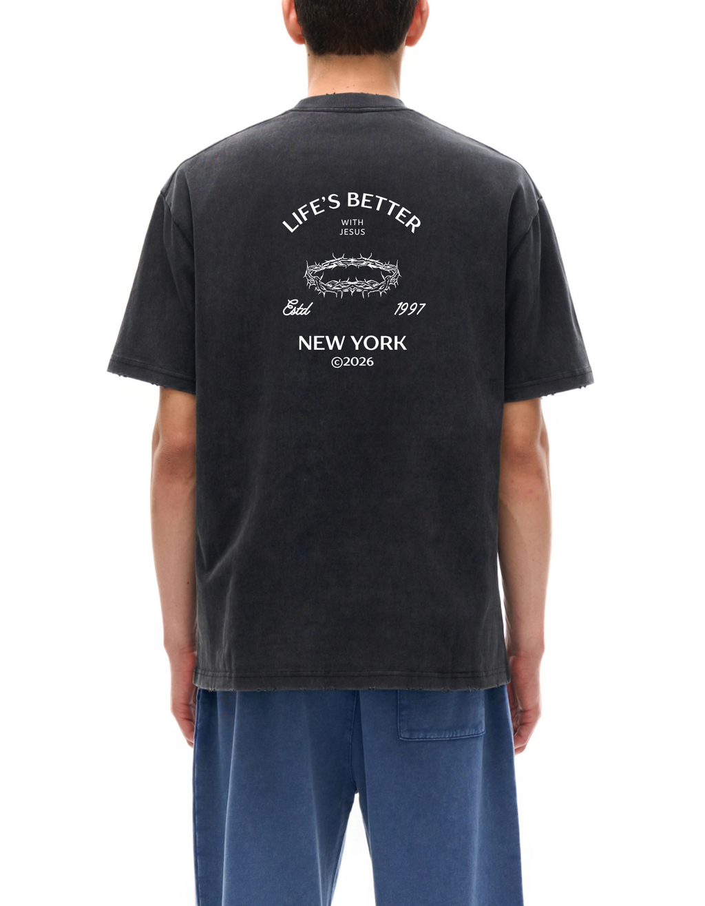 BETTER WITH JESUS VINTAGE DISTRESSED T-SHIRT WHITE
