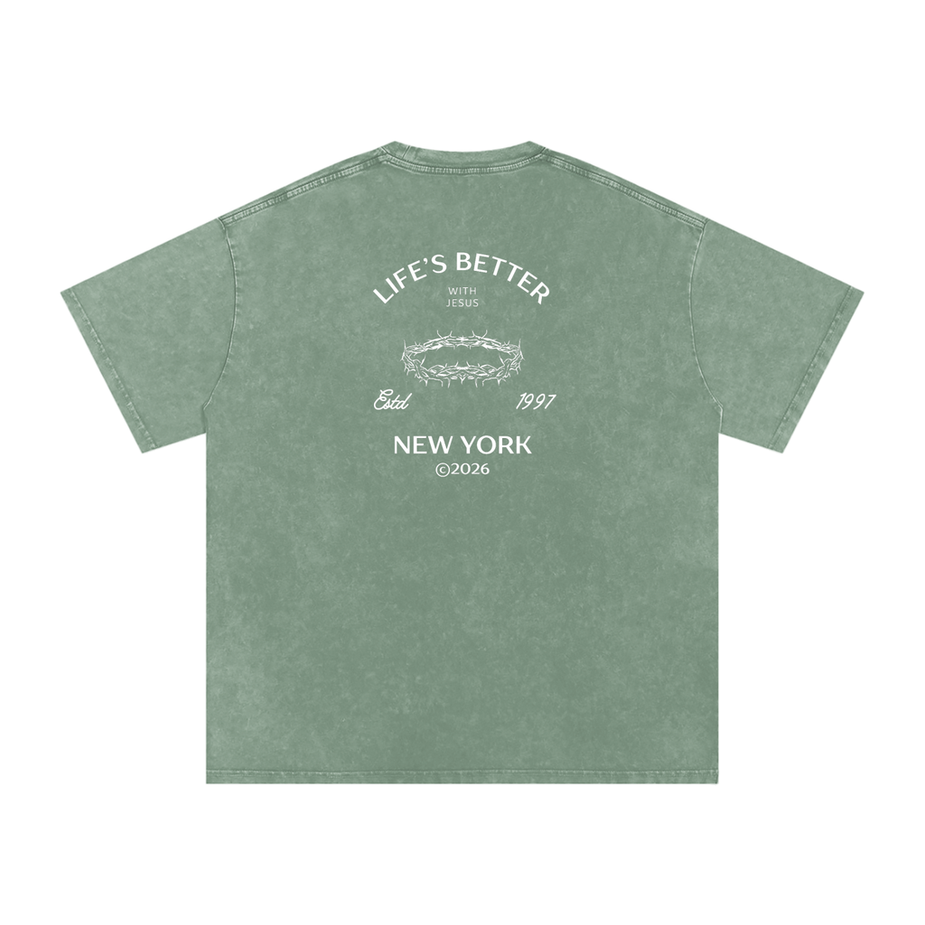 BETTER WITH JESUS WASHED T-SHIRT BEAN GREEN