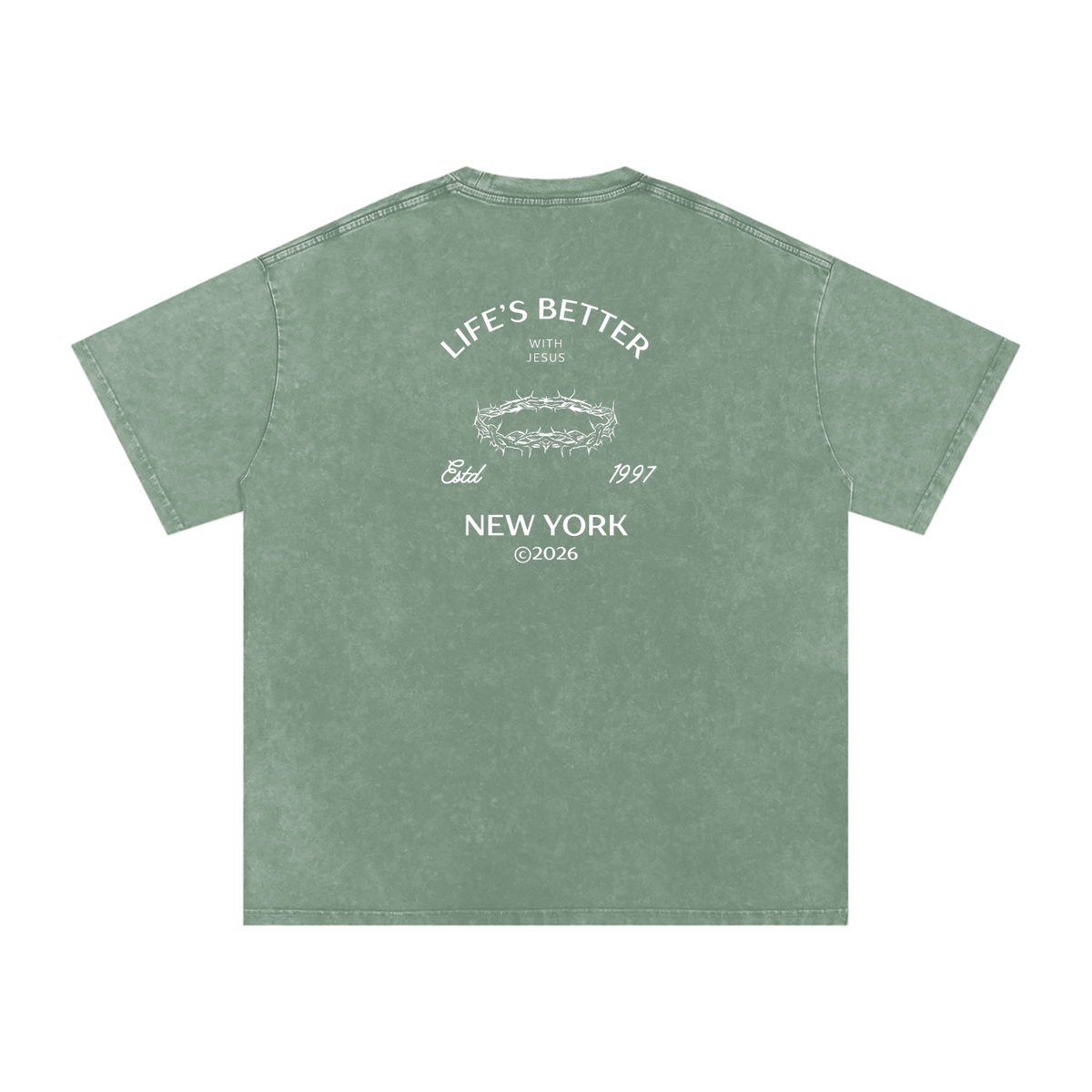 BETTER WITH JESUS WASHED T-SHIRT BEAN GREEN