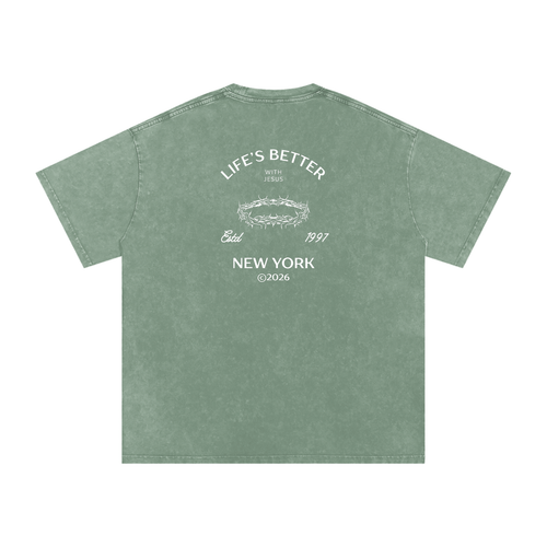 BETTER WITH JESUS WASHED T-SHIRT BEAN GREEN