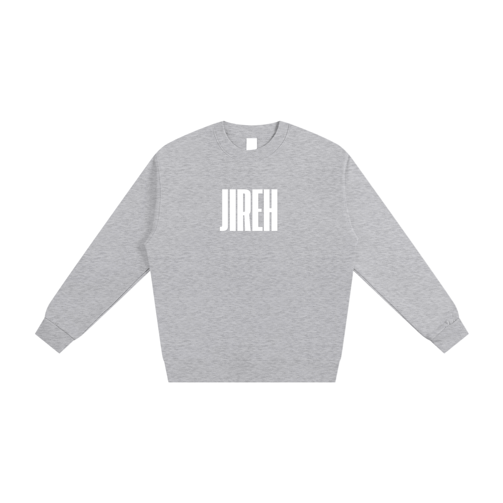 crewneck grey sweatshirt that says Jireh on it