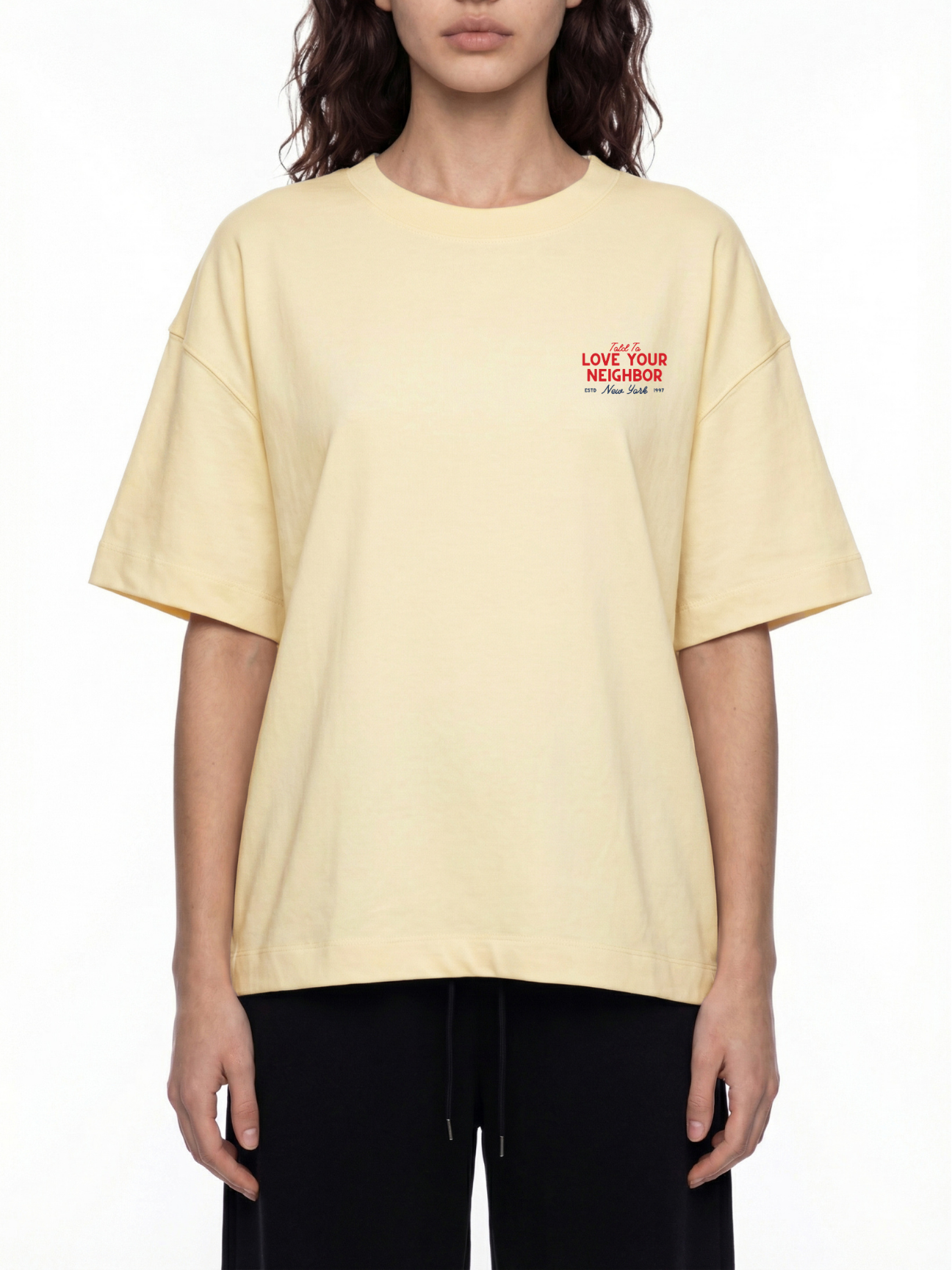 LOVE YOUR NEIGHBOR TEE BUTTER YELLOW