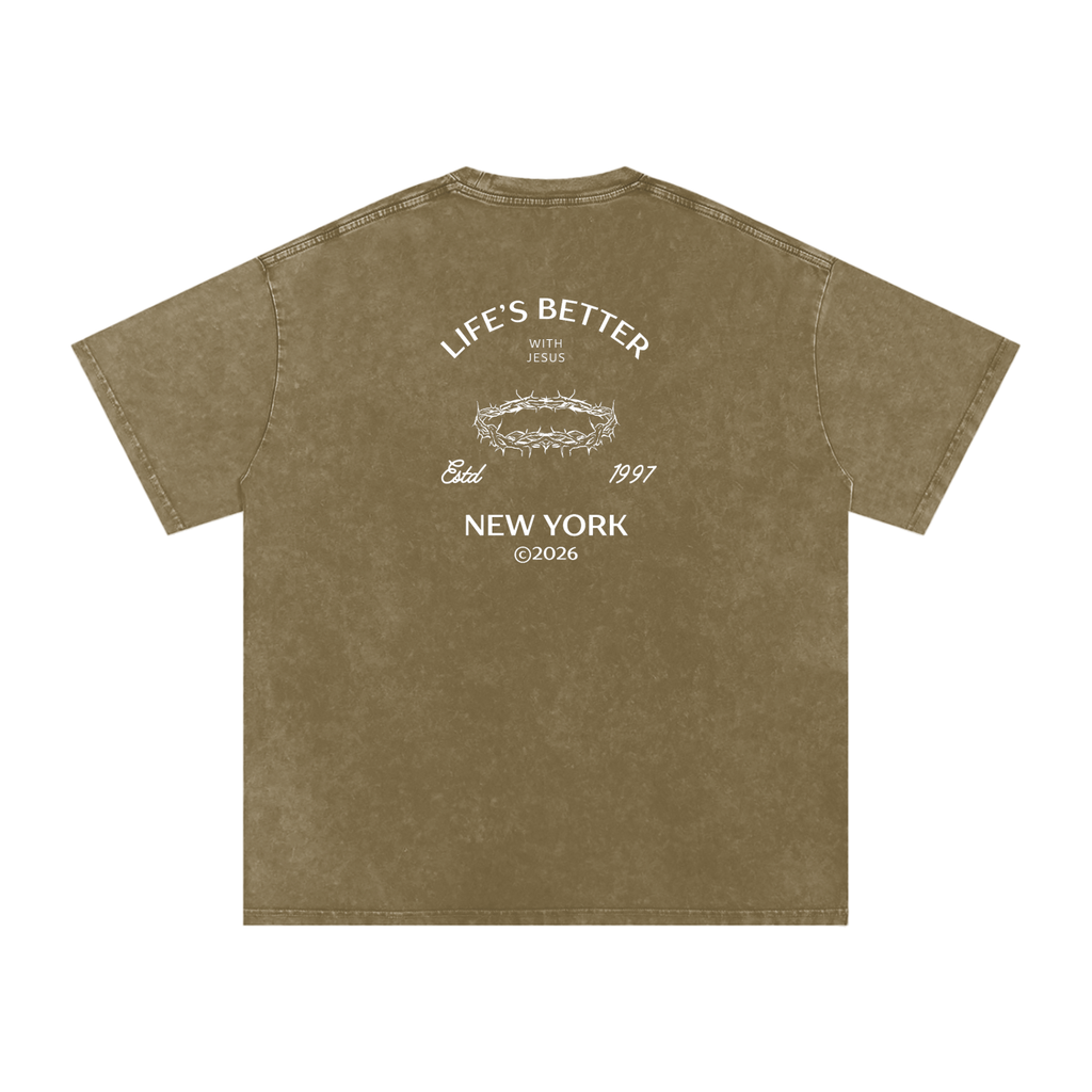 BETTER WITH JESUS WASHED T-SHIRT GRAY GREEN