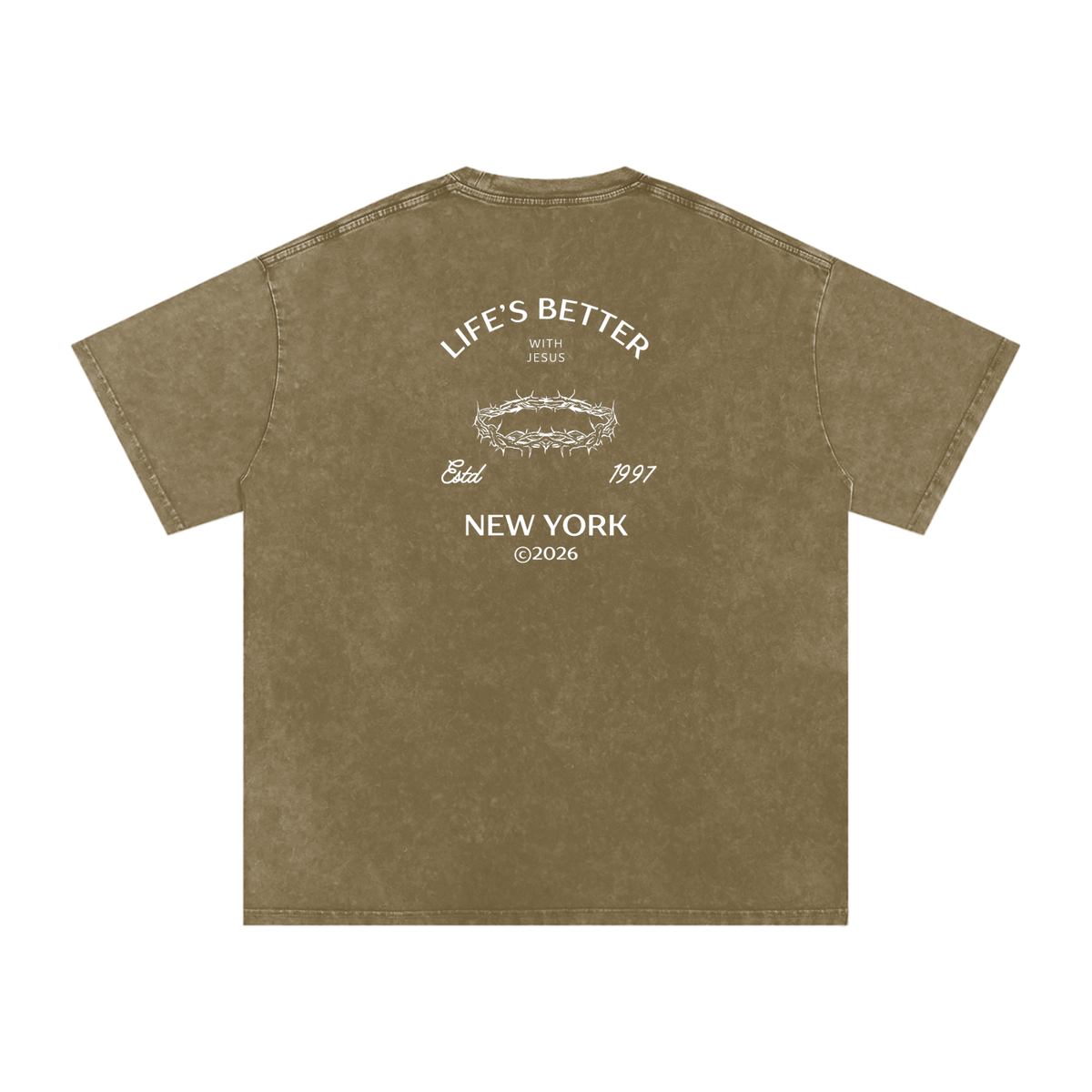 BETTER WITH JESUS WASHED T-SHIRT GRAY GREEN