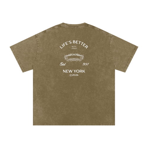 BETTER WITH JESUS WASHED T-SHIRT GRAY GREEN