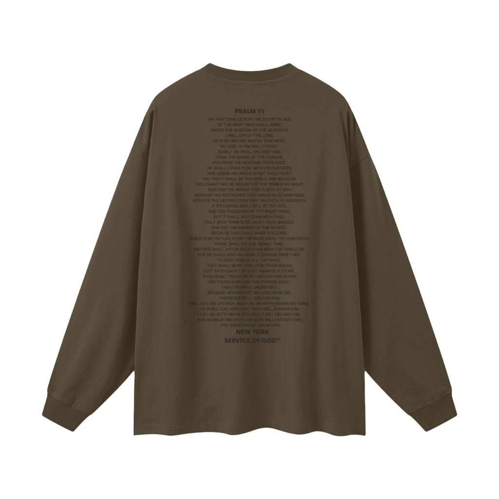 PSALM 91 LONG SLEEVE T-SHIRT BROWN