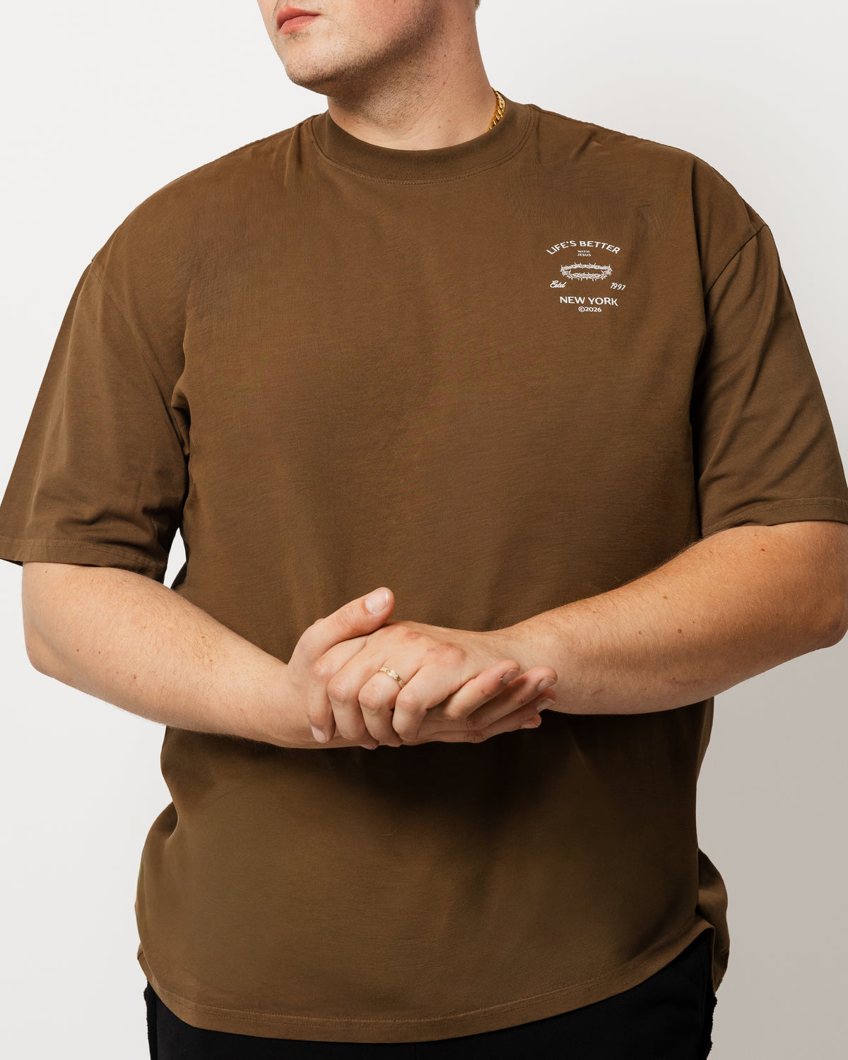 BETTER WITH JESUS T-SHIRT BROWN