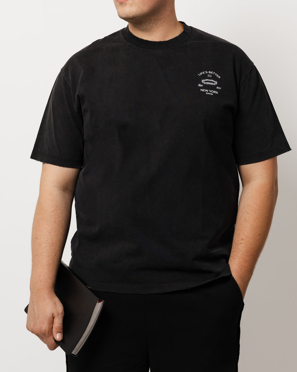 BETTER WITH JESUS VINTAGE DISTRESSED T-SHIRT BLACK