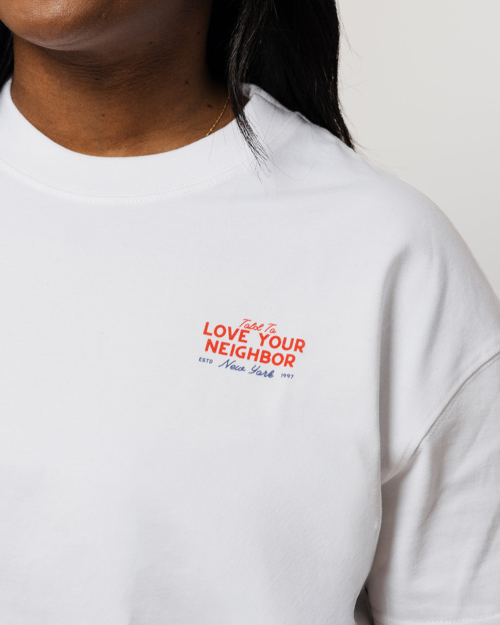 WOMENS LOVE YOUR NEIGHBOR TEE WHITE