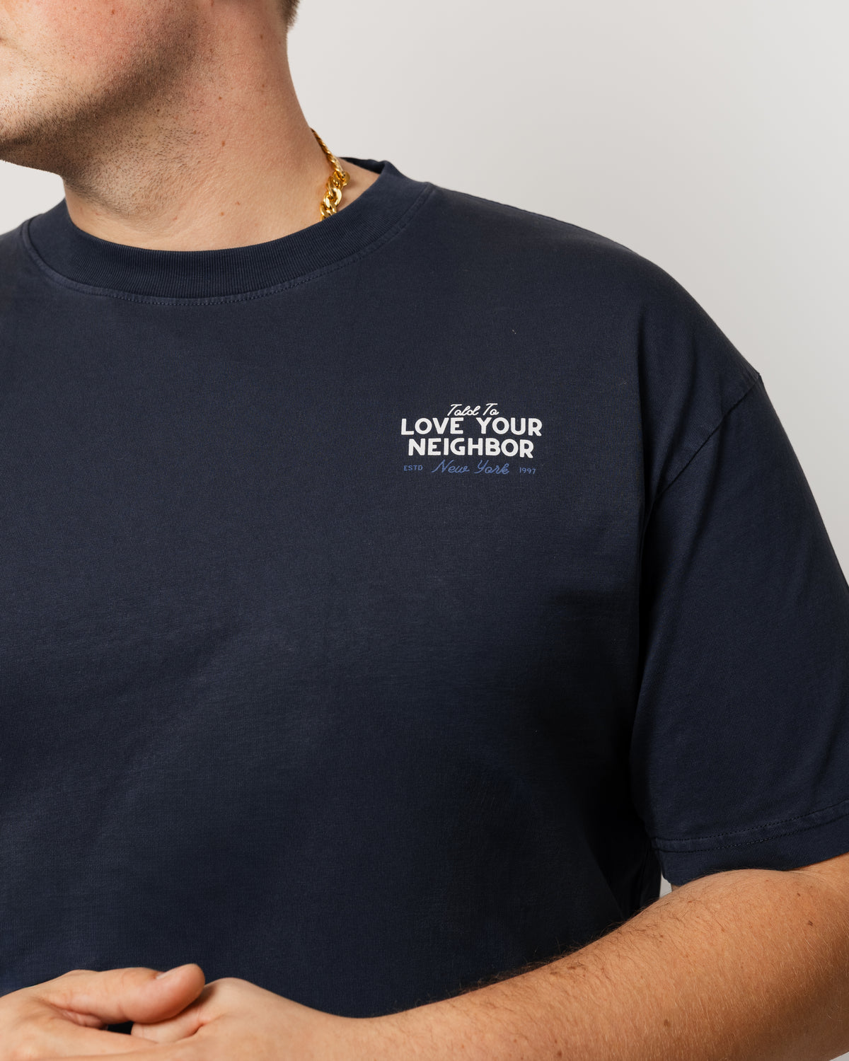 LOVE YOUR NEIGHBOR VINTAGE T-SHIRT BLUE
