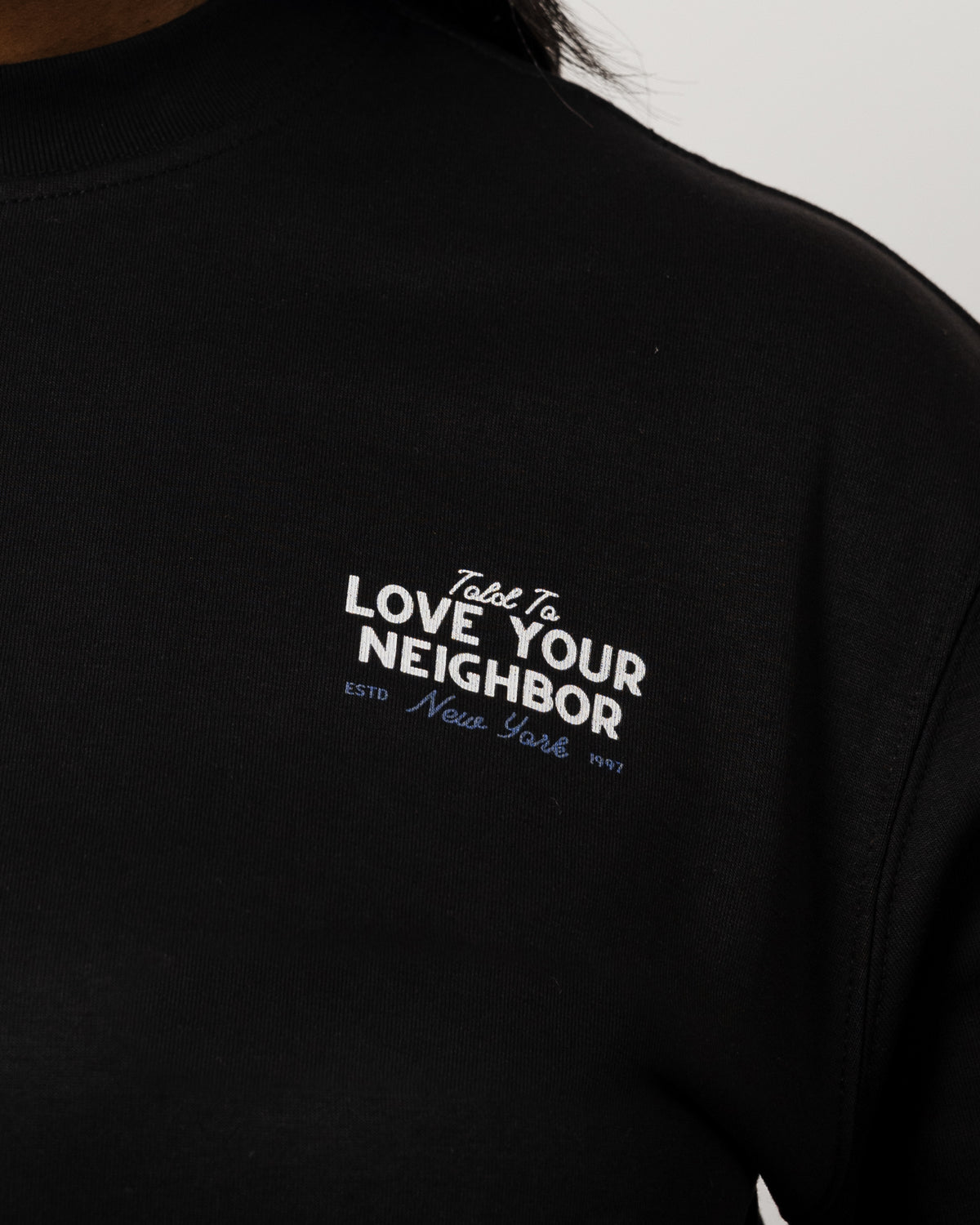 WOMENS LOVE YOUR NEIGHBOR LONG SLEEVE BLACK