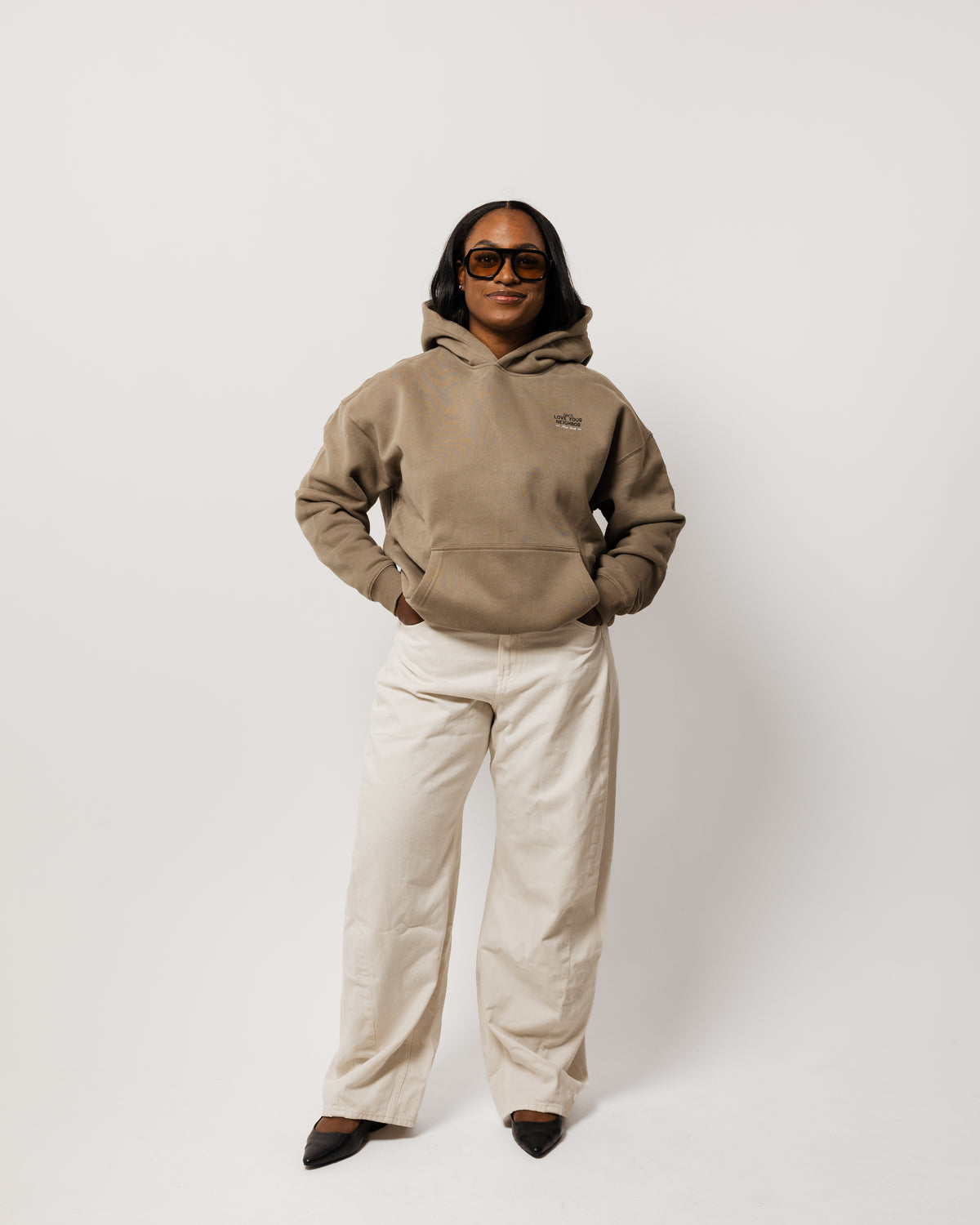 Love Your Neighbor Oversized Hoodie Gray Coffee