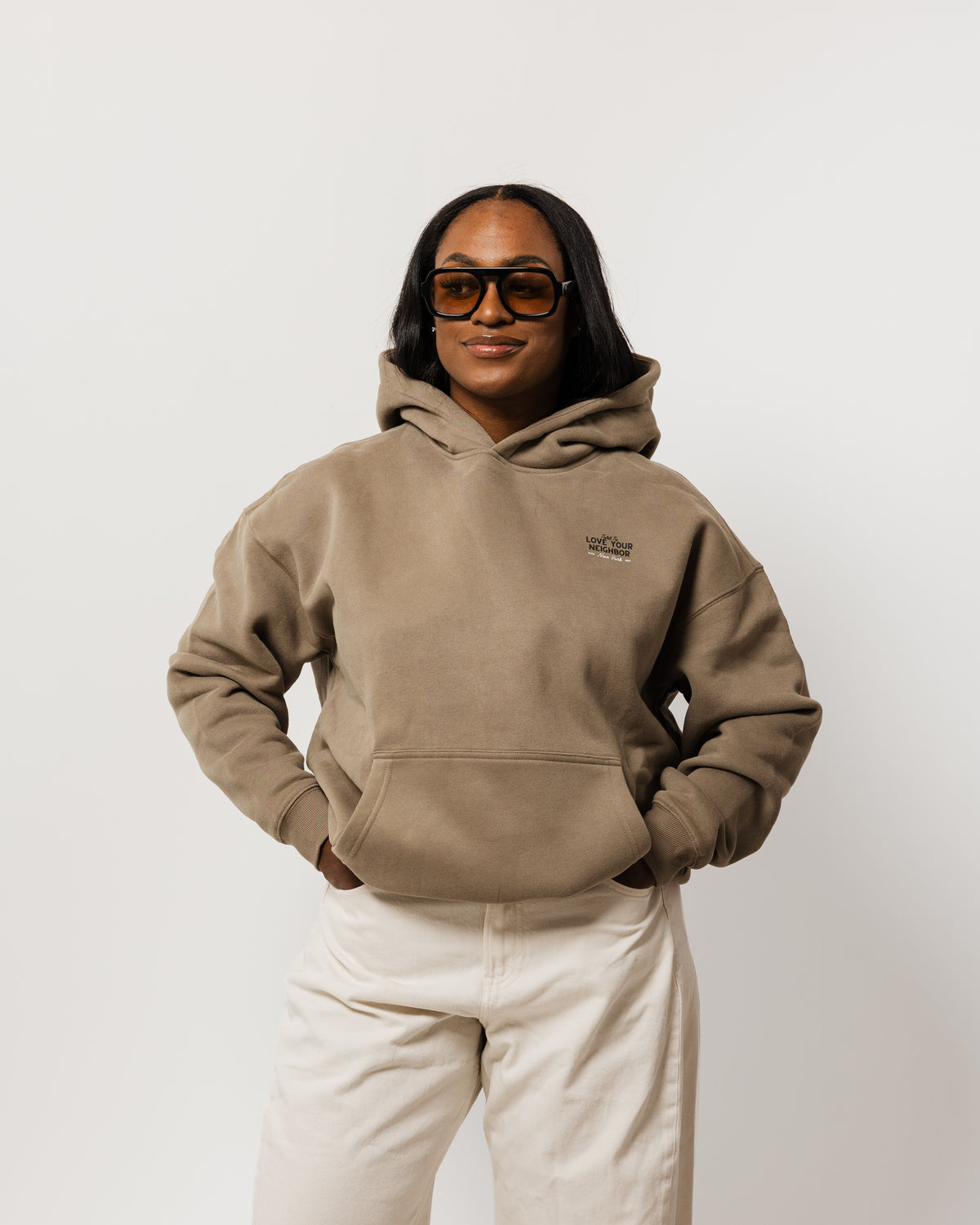 Love Your Neighbor Oversized Hoodie Gray Coffee