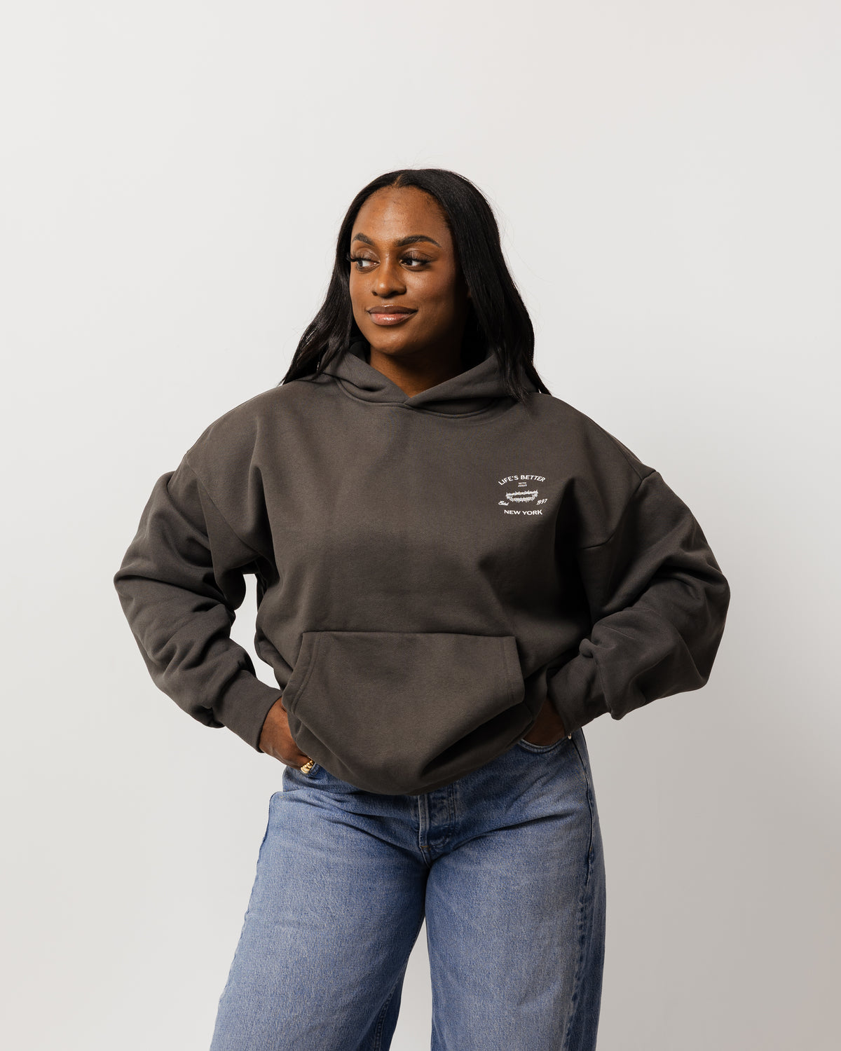 WOMENS BETTER WITH JESUS HEAVYWEIGHT HOODIE GRAY