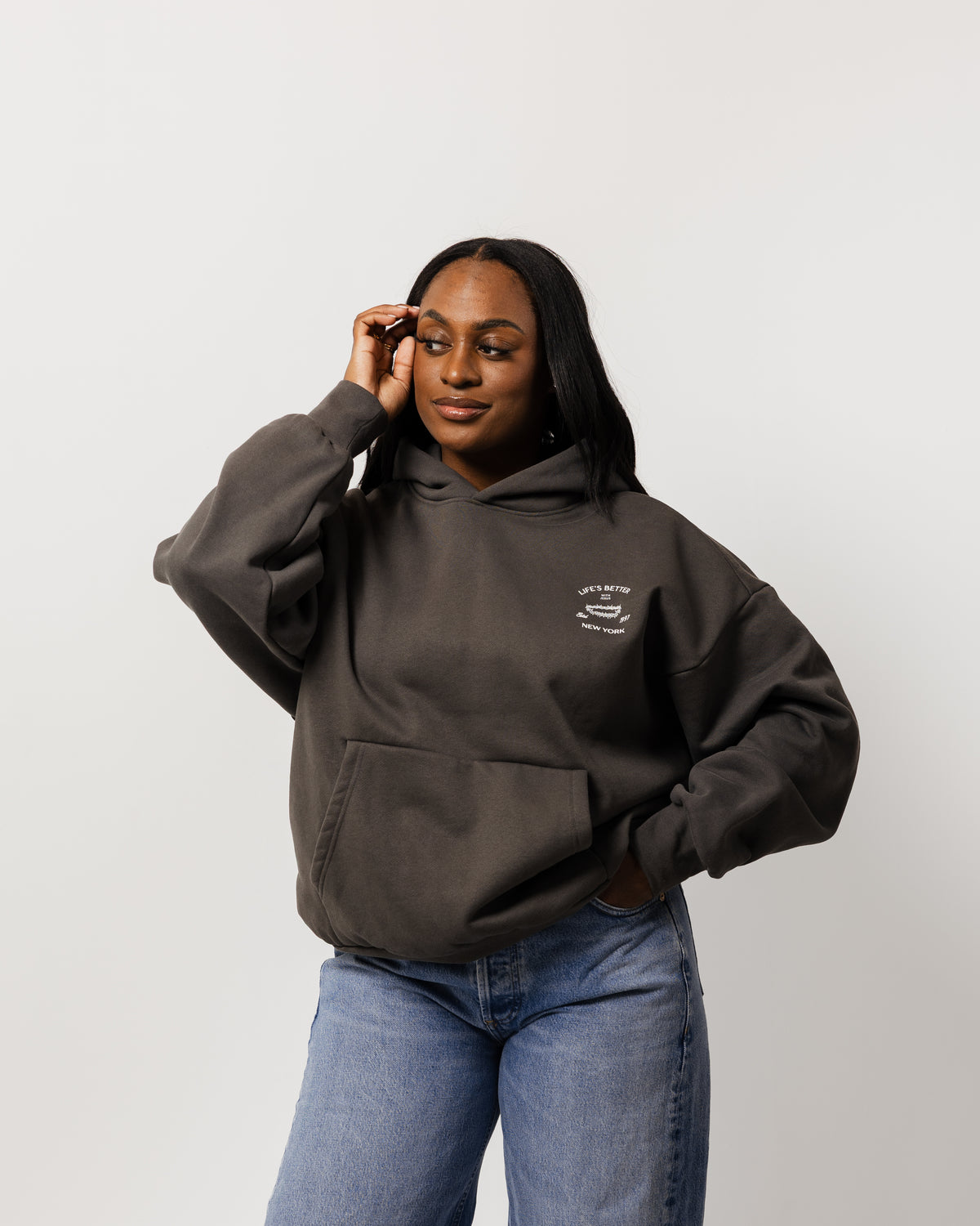 WOMENS BETTER WITH JESUS HEAVYWEIGHT HOODIE GRAY