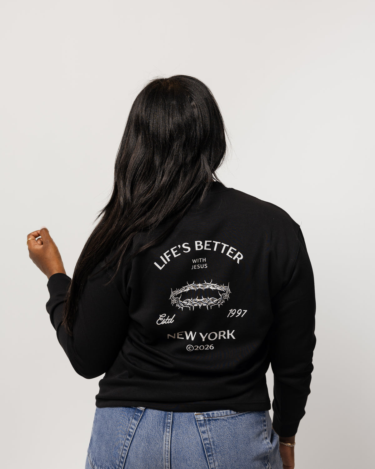 WOMENS BETTER WITH JESUS LONG SLEEVE BLACK