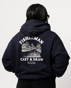 WOMENS FISHERMAN DROP-SHOULDER HOODIE NAVY