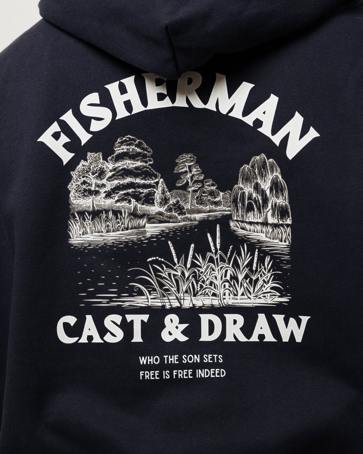 WOMENS FISHERMAN DROP-SHOULDER HOODIE NAVY